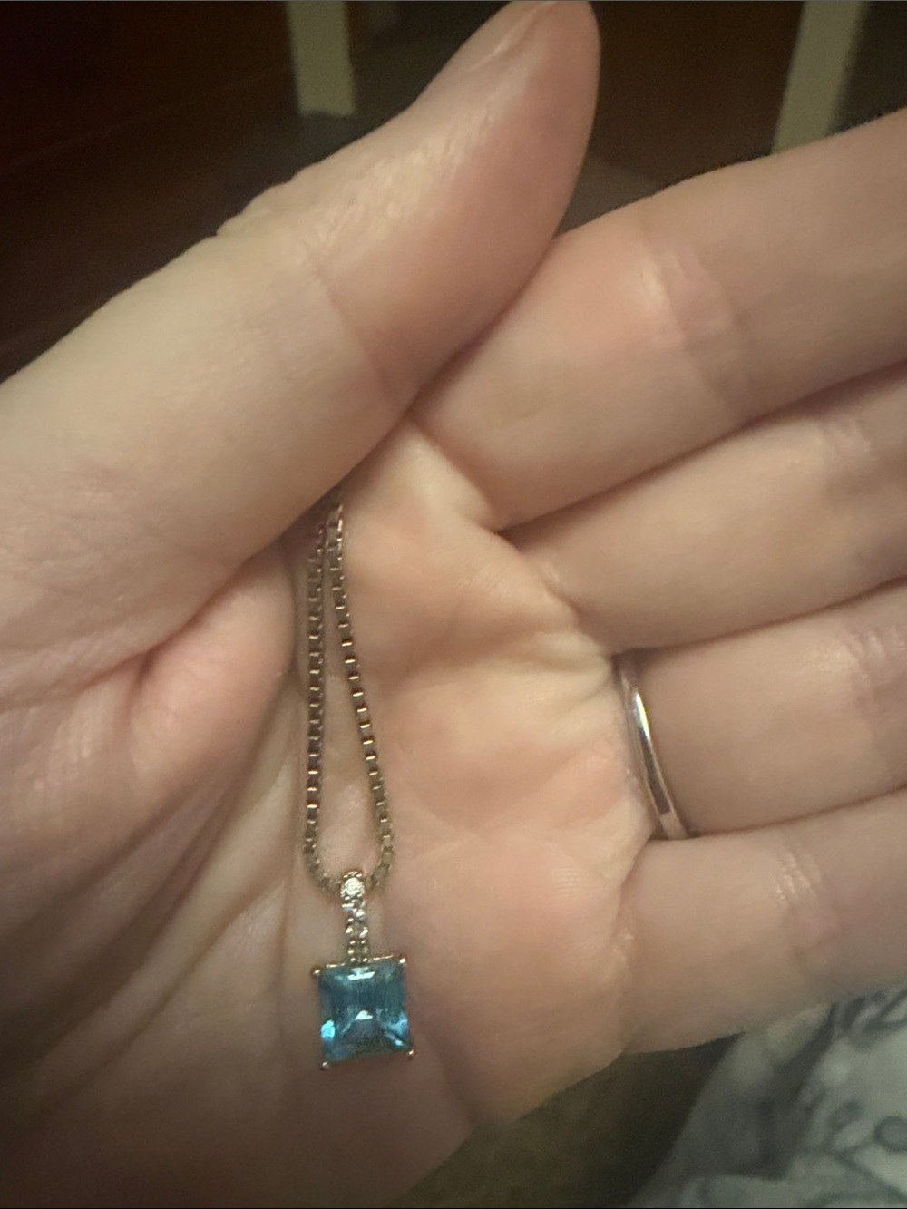Blue Topaz Square Gemstone Pendant Necklace - Women Jewelry